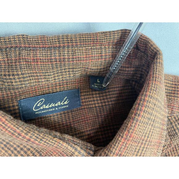 Roundtree & Yorke Glen Check Plaid Flannel Button Up Shirt Men’s Size Large - Picture 4 of 5